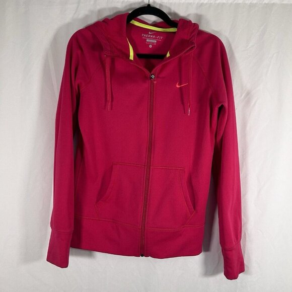 Nike Hoodie Woman's Small Pink Full Zip Pockets Drawstring Long Sleeve Hooded - Picture 1 of 11